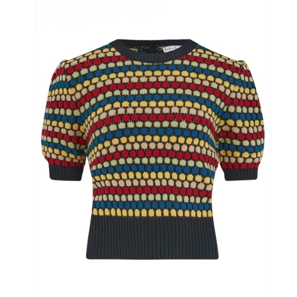Rock n Romance Claudette Sweater M/L Vintage Style Honeycomb Knit Puff Sleeve